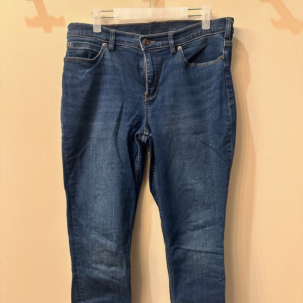 DULUTH TRADING CO jeans skinny slim mid rise dark wash stretch denim 12